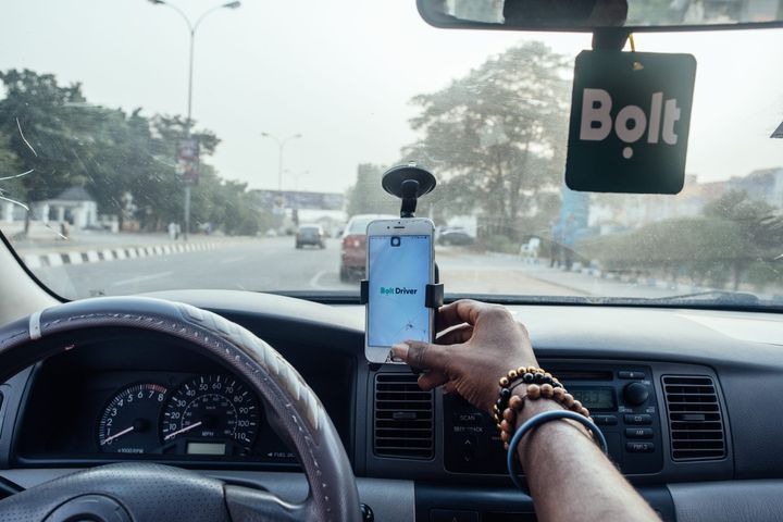 A Bolt driver using his App in Lagos