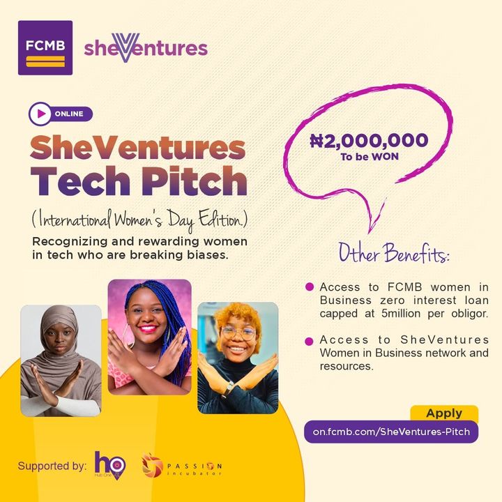 FCMB announces SheVentures tech pitch to reward women in Tech